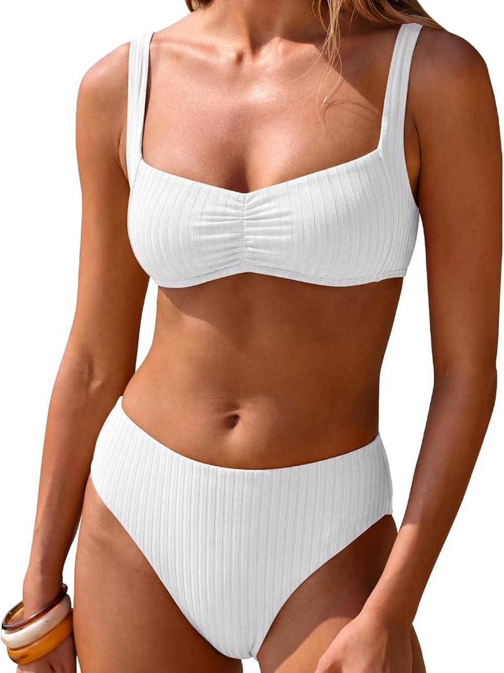Bikini Sets Two Piece Swimsuit Ribbed Front Ruched Mid Waisted L. 1804/12-2